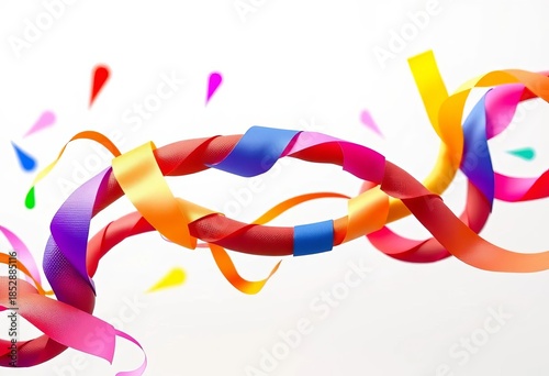 A vibrant, multicolored chain of abstract elements gracefully weaving and connecting, creating a festive and rhythmic flow,  festive,  graceful