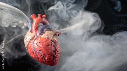 Health hazard effects of smoke and air pollution on cardiovascular system anatomy showing serious health risks to heart and body