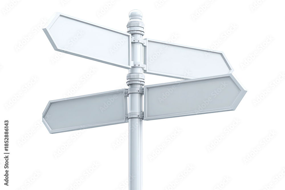 Obraz premium A blank three-arrow signpost with empty signs pointing towards different directions