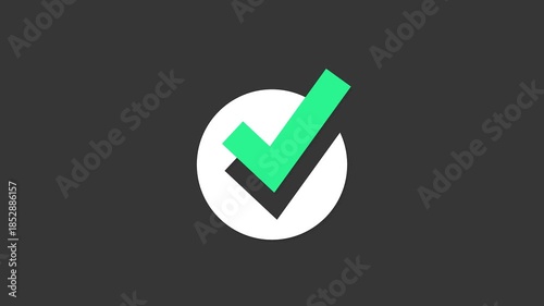 Checked Symbol: A modern and sleek graphic showcases a vivid green checkmark emblem within a contrasting white circle, symbolizing confirmation and accuracy against a dark background.