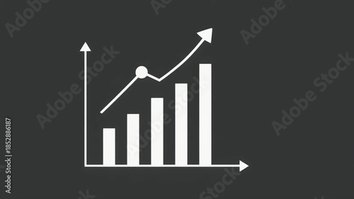 White Icon of Bar Chart with Upward Trend Arrow on Dark Gray Background graph growth