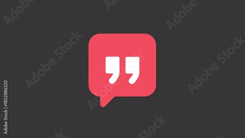 Thought Bubble Icon: A minimalist icon, featuring a red speech bubble shape containing white quote marks, against a dark backdrop, symbolizing thought, speech, or communication. 