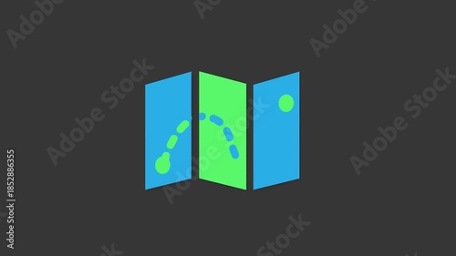 The Wayfinding Icon: a vibrant vector illustration. Depicts a stylized map unfolding, the pathway within symbolizes exploration. Ideal for navigation or travel-themed design. 
