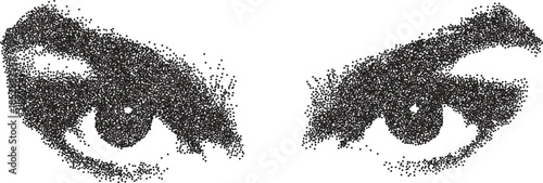 Eyes vintage y2k stipple art, mad halftone stipple brutalist retro vector png with transparent background, crazy 2000s aesthetic photocopy effect tattoo