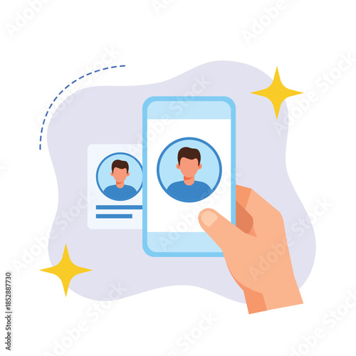 User Profile Display on Smartphone Screen flat design vector empty state ui modern graphic illustration of digital identity verification concept