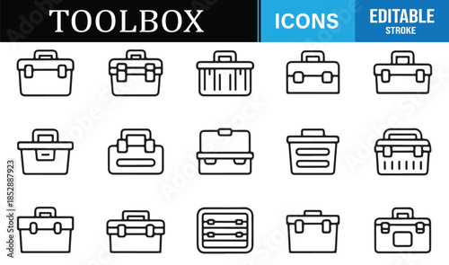 Tool case and equipment editable line icons