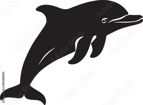 Minimal silhouette style vector dolphin logo design featuring clean black shapes, smooth flowing line art, modern minimalist marine animal icon ideal for branding, ocean conservation projects, aquatic