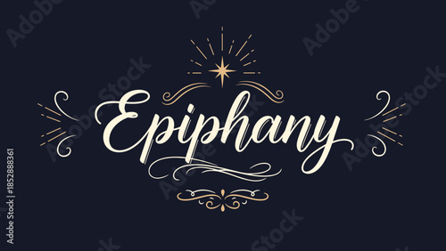 Elegant epiphany text with decorative elements on dark background  