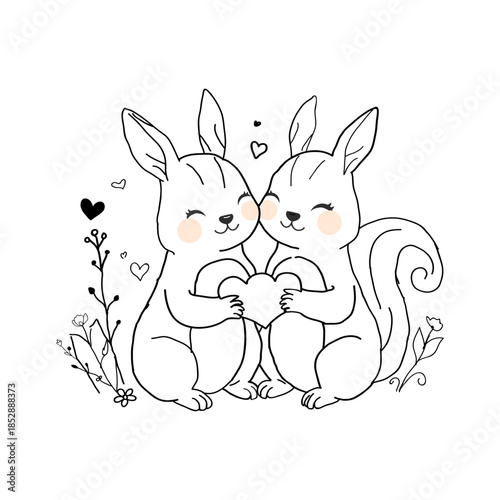 Romantic Line art  couple Valentines day.