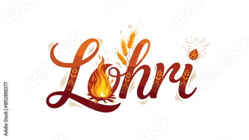 Lohri festival illustration with fire and decorative elements  
