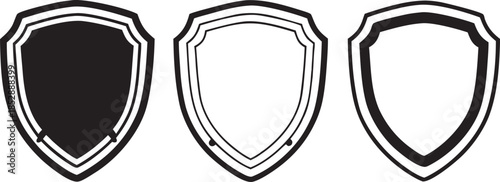 Three shield icons with varying fill patterns