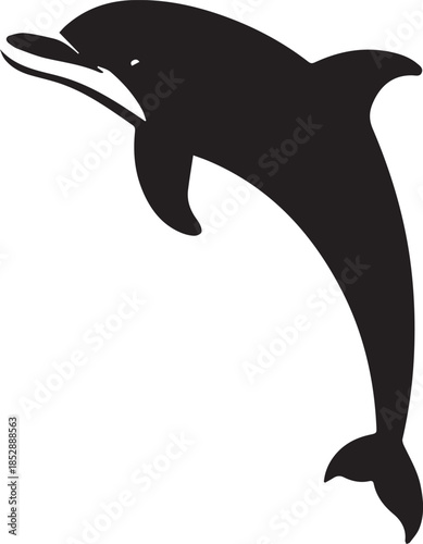 Minimal silhouette style vector dolphin logo design featuring clean black shapes, smooth flowing line art, modern minimalist marine animal icon ideal for branding, ocean conservation projects, aquatic