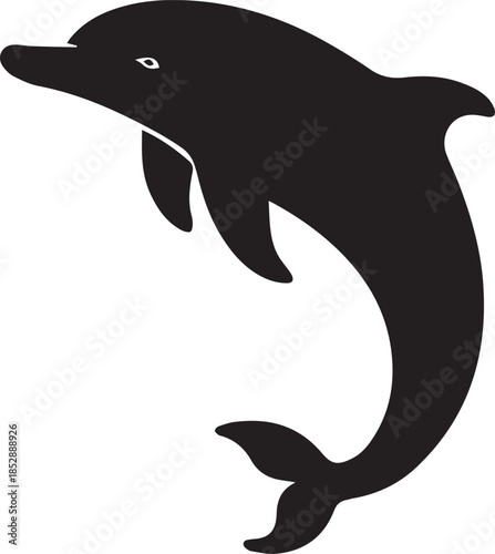 Minimal silhouette style vector dolphin logo design featuring clean black shapes, smooth flowing line art, modern minimalist marine animal icon ideal for branding, ocean conservation projects, aquatic