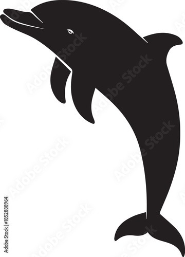 Minimal silhouette style vector dolphin logo design featuring clean black shapes, smooth flowing line art, modern minimalist marine animal icon ideal for branding, ocean conservation projects, aquatic