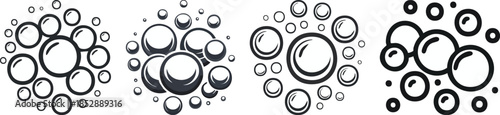 Floating bubble cluster icon with smooth curves bold stroke black monochrome abstract design