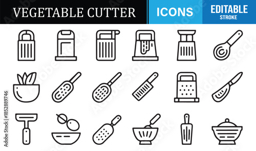 Modern kitchen vegetable cutter outline icons