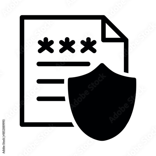 Minimal black and white security and privacy icon set featuring passwords, Face ID, fingerprint authentication, data protection, secure payments, access control and warning symbols. Ideal for websites