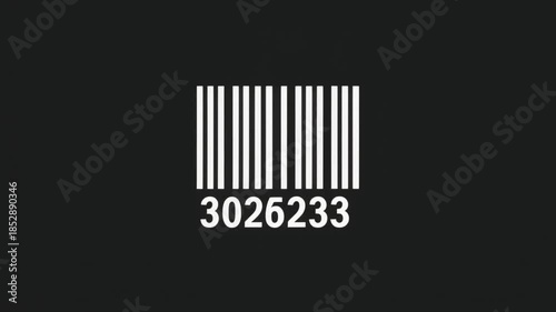 White barcode with numbers 3026233 on a black background scan product