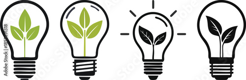 Eco innovation icon with light bulb and leaf filament sustainability green energy idea