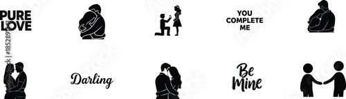 Romantic silhouette decals with love quotes