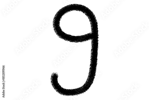 Hand Brushed Charcoal Number Nine With Raw Textured Stroke And Organic Grain Finish Isolated On Transparent Background PNG For Creative Typography Use