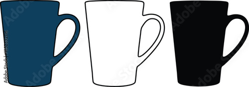 Coffee Mugs Set of Three in Different Colors Isolated on White