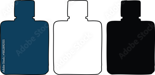 Three Spray Bottles in Blue White and Black on White Background