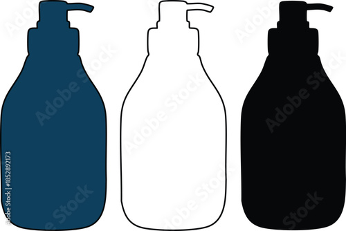 Soap Dispensers in Blue White and Black on White Background