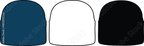 Beanies in Navy Blue, White, and Black Colors Isolated on White Background