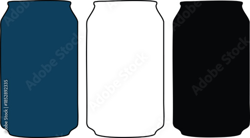 Three Soda Cans in Blue White and Black on White Background