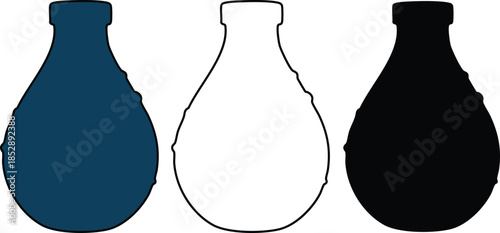 Three Vases in Different Colors Isolated on White Background