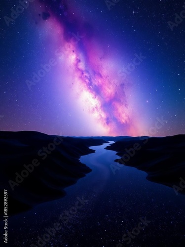 A celestial river of stars paints the cosmos, a vibrant nebula's soft purple aura illuminating the Milky Way's brilliant expanse,  radiant,  vastness