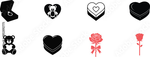 Collection of heart and love themed icons and symbols