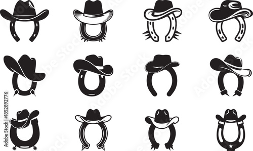 Horseshoe icons set black and white good luck symbol vector