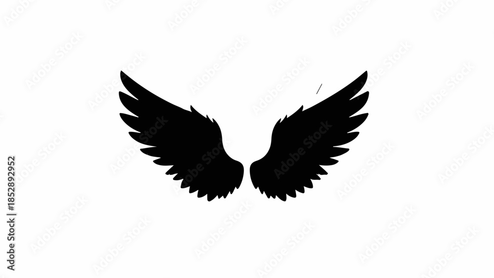 Fototapeta premium Mysterious black angel wings silhouette against a white background, symbolizing freedom and dreams