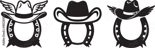 Horseshoe icons set black and white good luck symbol vector