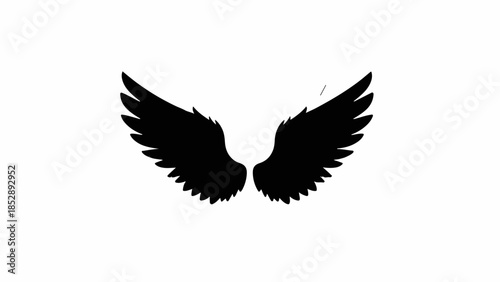 Mysterious black angel wings silhouette against a white background, symbolizing freedom and dreams