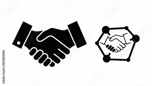 Symbolic handshake icons representing partnership, agreement, and collaboration in business.