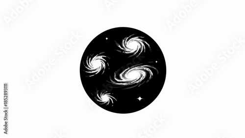 Cosmic swirl of galaxies and stars within a dark circular frame, representing the vastness of space and exploration.
