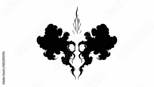 Abstract ink blot resembling symmetrical shapes with a central spark of light