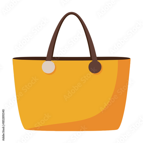A stylish yellow tote bag with brown handles is depicted against a white background.