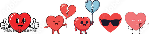 A group of cartoon hearts with different facial expressions