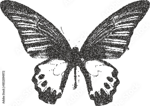 Butterfly y2k retro stipple art wings brutalist halftone vector png transparent, insect 2000s photocopy effect tattoo aesthetic
