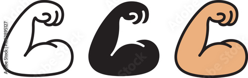 Flexed bicep arm icon outline black and skin color on transparent background