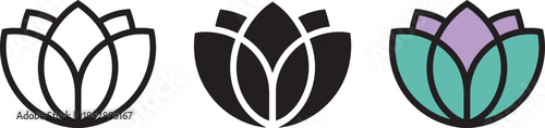 Lotus flower icon outline black and color on transparent background