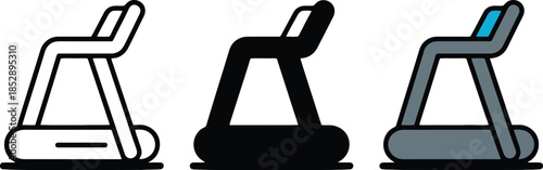 Treadmill icon set with outlined, solid, and colorful variations for fitness and exercise