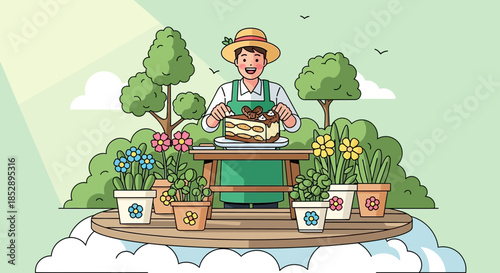 Beekeeper Inspecting Honeycomb on a Platform.