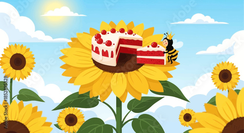 Birthday Cake on Sunflower with Person.