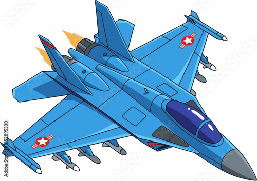 Cartoon Style Fighter Aircraft Detailed Illustration of a Jet Airplane