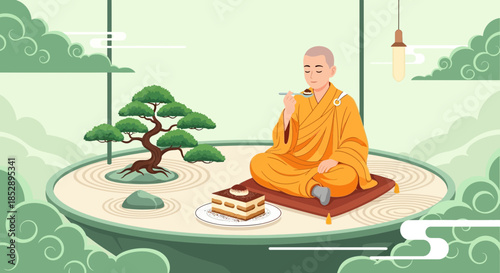 Buddhist Monk Meditating in Serene Posture.